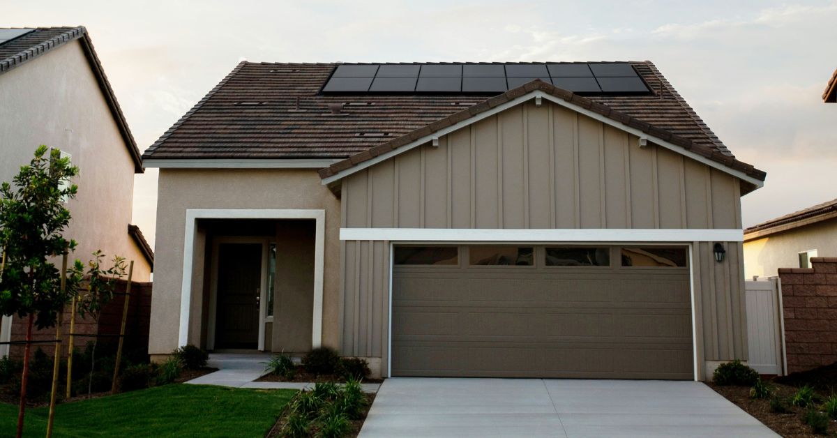 A home outfitted with solar panels promoting eco-friendly living.